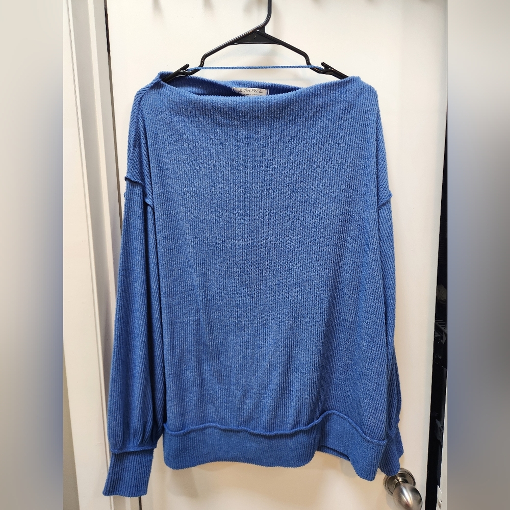 We The Free Ribbed Boatneck Top in Royal Blue